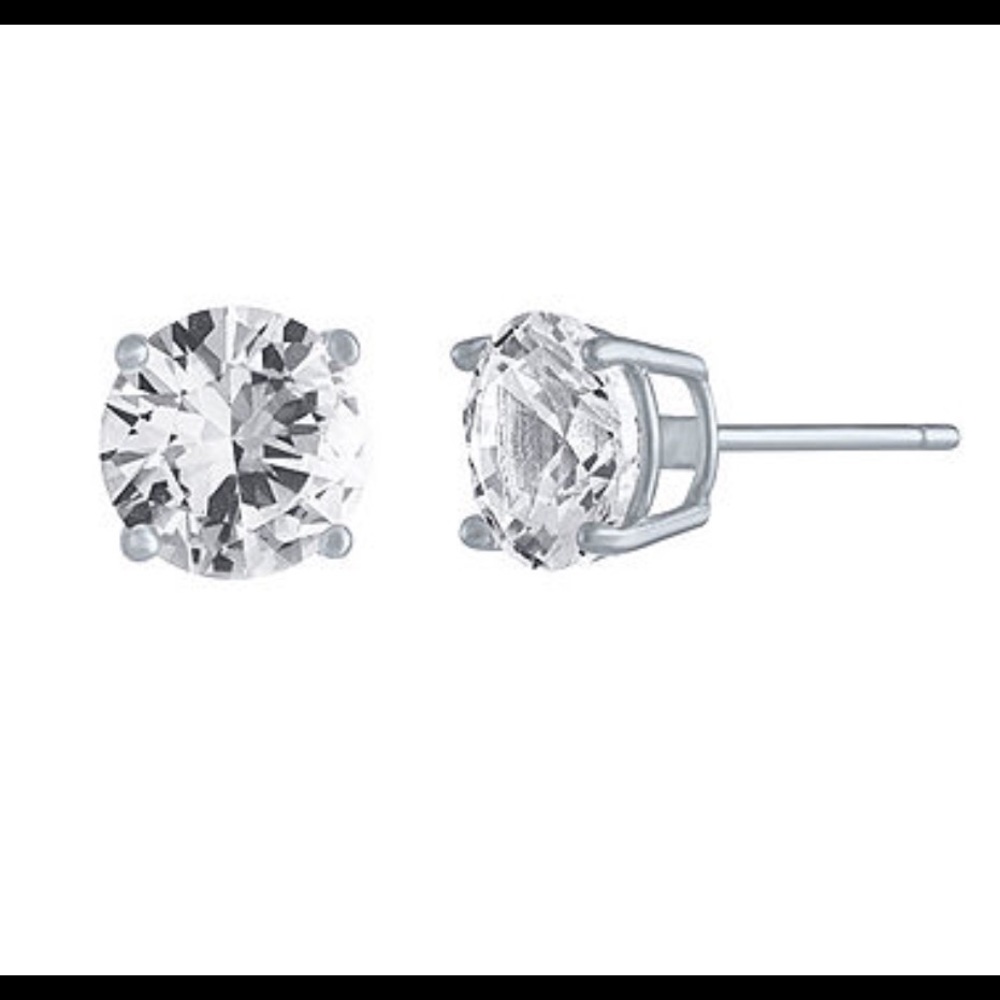 (925) Lab-Created White Sapphire Stud Earrings - Picture 2 of 6